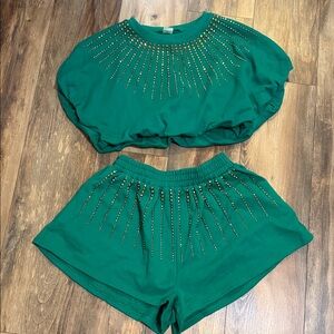 Sew In Love Emerald Green Set with Jewel Embellishments.